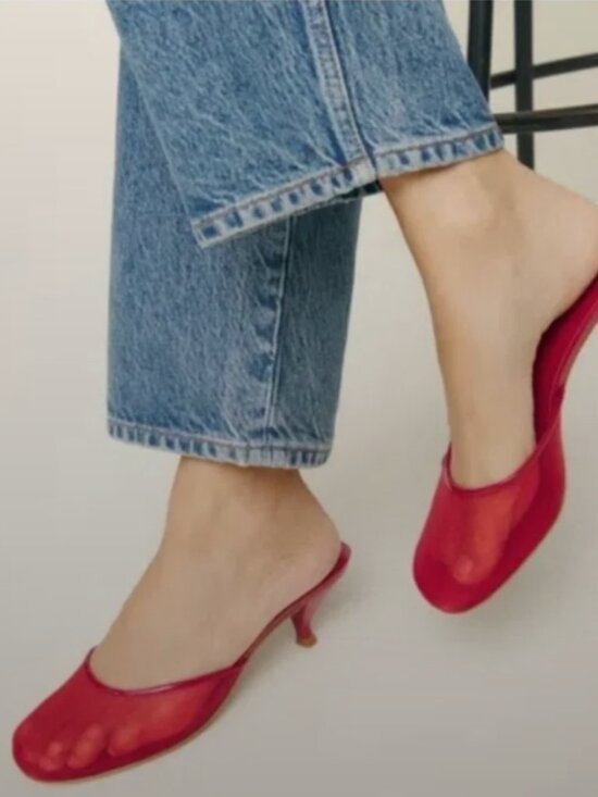Reformation Shoes - Reformation Red Satin Mule Kitten Heels